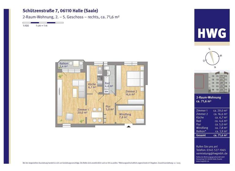 Wohnung zur Miete 608 € 2 Zimmer 71,6 m² 3. Geschoss Schützenstraße 7 Innenstadt Halle 06110
