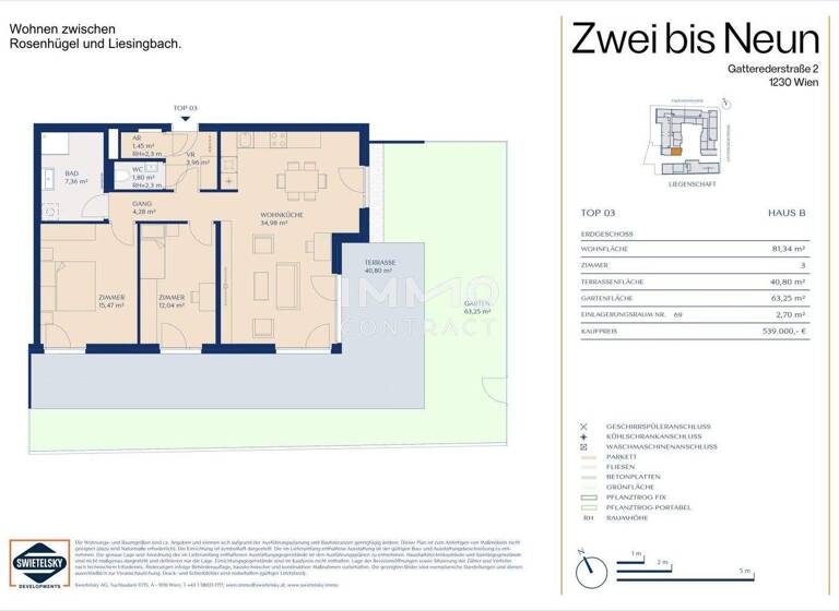 Wohnung zum Kauf - Erstbezug provisionsfrei 539.000 € 3 Zimmer 81,3 m² EG Wien 1230