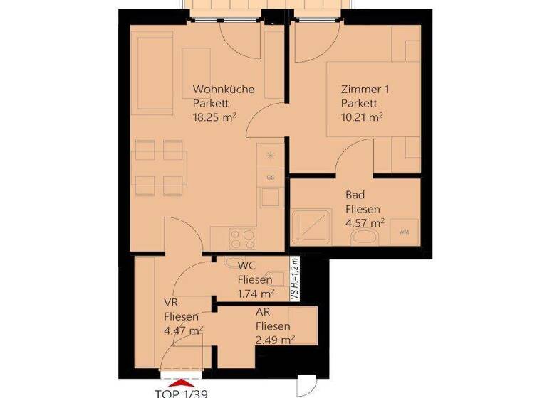 Wohnung zur Miete 679 € 2 Zimmer 41,7 m² 4. Geschoss frei ab 01.04.2026 Bertha-von-Suttner-Gasse 10 Wien 1220
