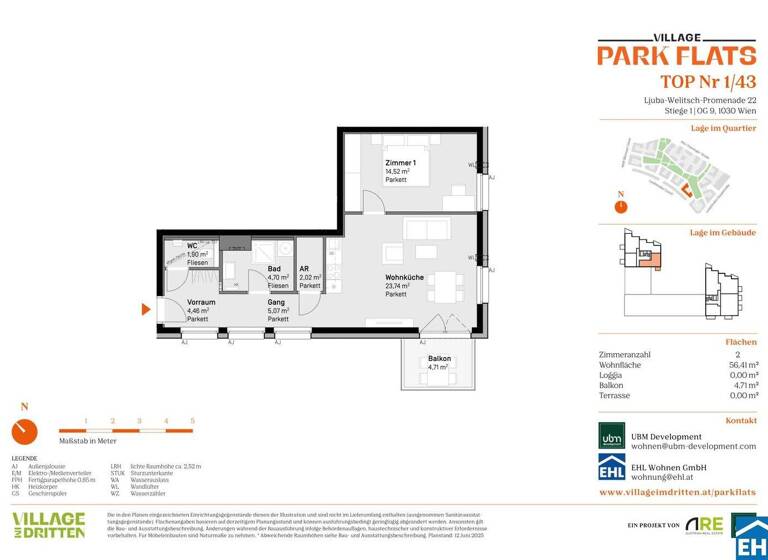 Wohnung zum Kauf - Erstbezug 514.000 € 2 Zimmer 56,4 m² 9. Geschoss Ljuba-Welitsch-Promenade 22 Wien 1030