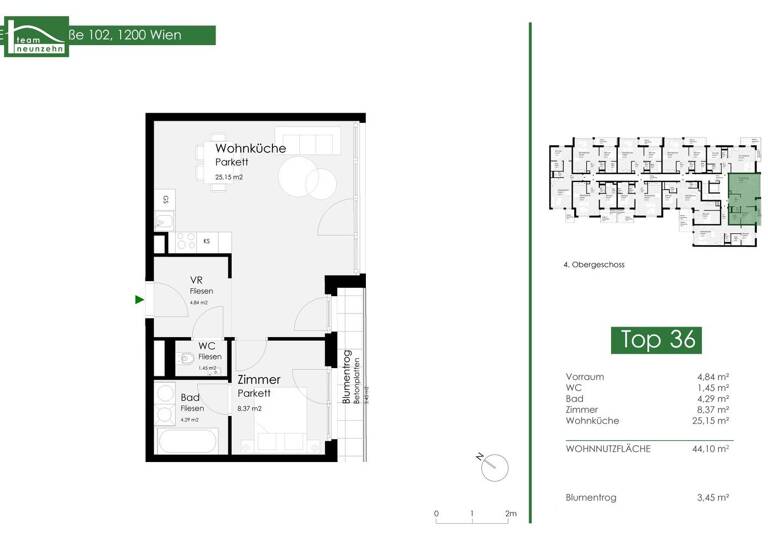 Wohnung zur Miete 767 € 2 Zimmer 44,1 m² 4. Geschoss frei ab 01.07.2026 Engerthstraße 102 Wien 1200