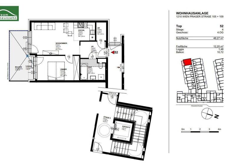 Wohnung zur Miete 1.070 € 3 Zimmer 69,5 m² 5. Geschoss frei ab 01.06.2026 Prager Straße 105 + 109 Wien 1210
