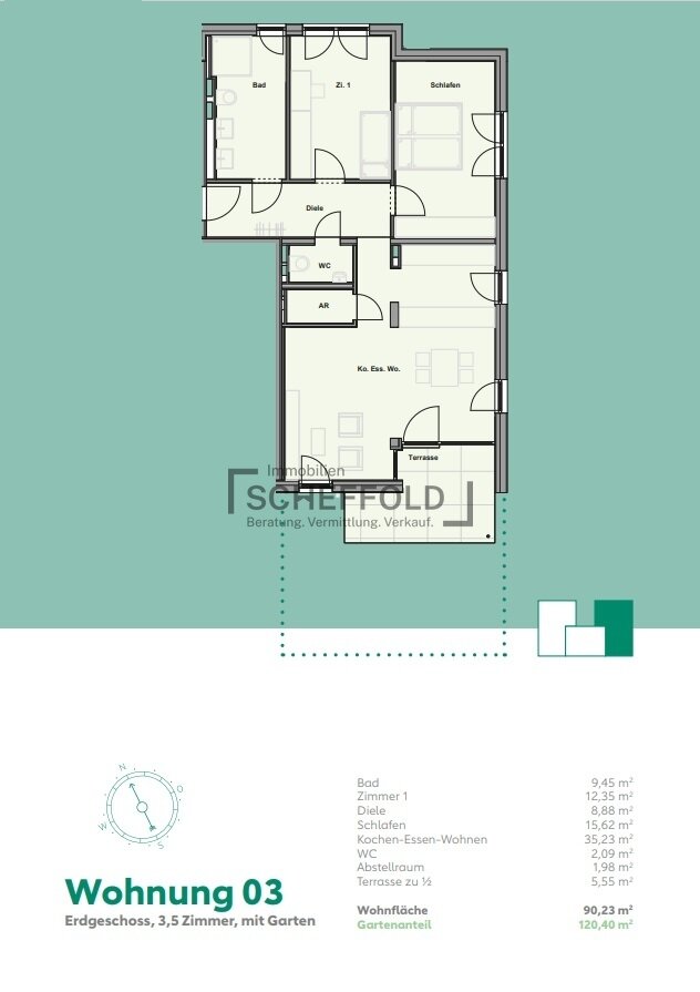 Wohnung zum Kauf provisionsfrei 384.000 € 3,5 Zimmer 90,2 m²<br/>Wohnfläche EG<br/>Geschoss Schiller Straße 6 Bergatreute Bergatreute 88368