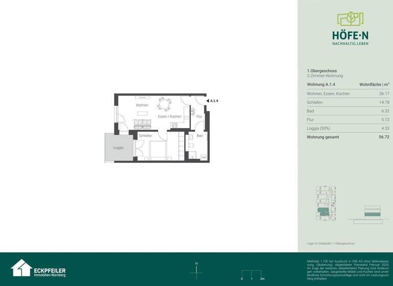 Wohnung zur Miete - Erstbezug 978 € 2 Zimmer 56,7 m² 1. Geschoss frei ab sofort Leyh Nürnberg 90431