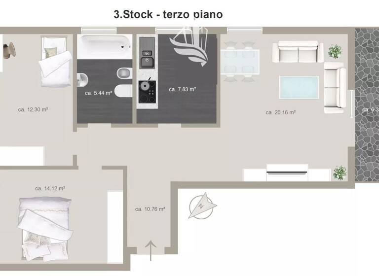 Studio zum Kauf 325.000 € 3 Zimmer 83 m² 3. Geschoss Bozen 39100