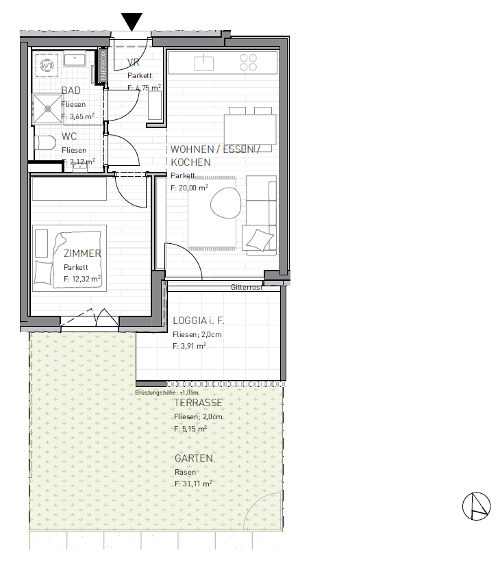 Wohnung zum Kauf provisionsfrei 188.100 € 2 Zimmer 42,8 m²<br/>Wohnfläche EG<br/>Geschoss Harbacherstraße 47d St. Peter Klagenfurt(Stadt) 9020