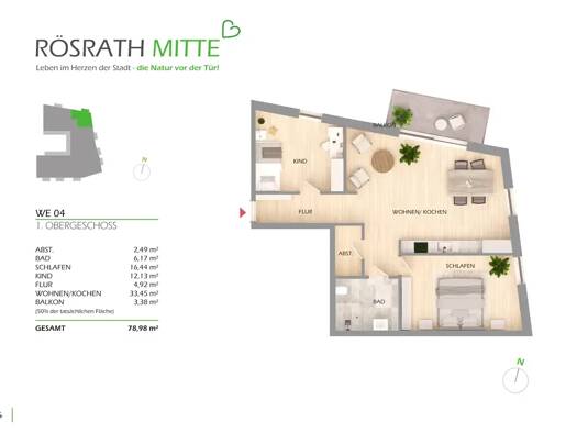 Wohnung zum Kauf provisionsfrei 459.000 € 3 Zimmer 79 m² 1. Geschoss Rösrath Rösrath 51503