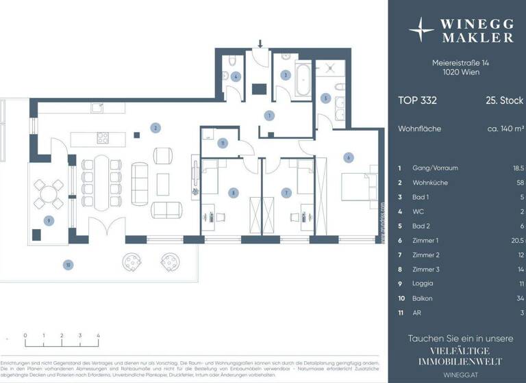Terrassenwohnung zum Kauf - Erstbezug 2.890.000 € 4 Zimmer 140 m² 25. Geschoss Meiereistraße Wien 1020