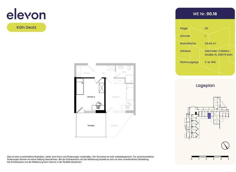Studio zur Miete 384 € 1 Zimmer 24,4 m² EG Gebrüder-Coblenz-Straße 15 Deutz Köln 50679
