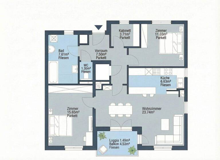 Wohnung zur Miete 1.246 € 3,5 Zimmer 78 m² 1. Geschoss Wien 1180
