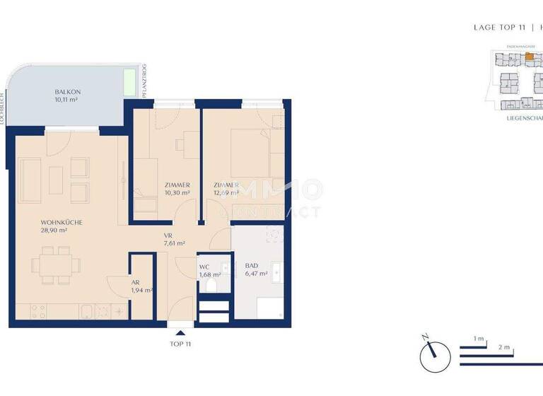 Wohnung zum Kauf - Erstbezug provisionsfrei 352.470 € 3 Zimmer 69,6 m² 1. Geschoss Wien 1230