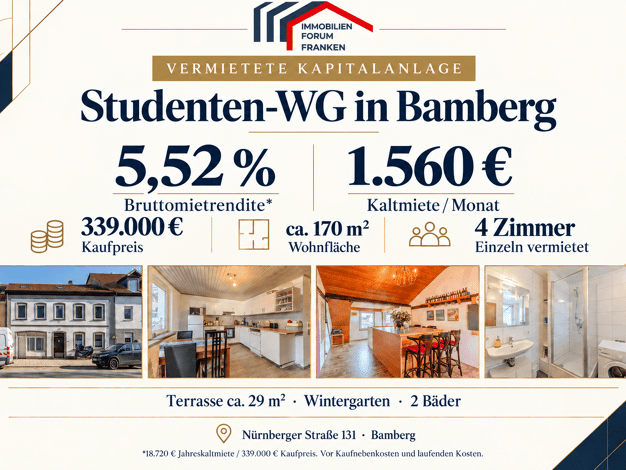 Wohnung zum Kauf 339.000 € 5 Zimmer 171 m² 1. Geschoss Nürnberger Straße 131 Bamberg Bamberg 96050