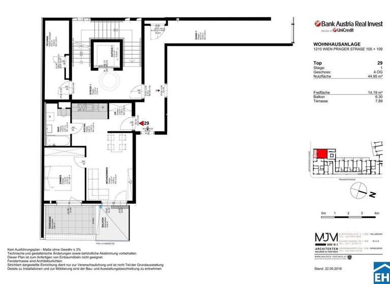 Wohnung zur Miete 652 € 2 Zimmer 45 m² 4. Geschoss Wien 1210