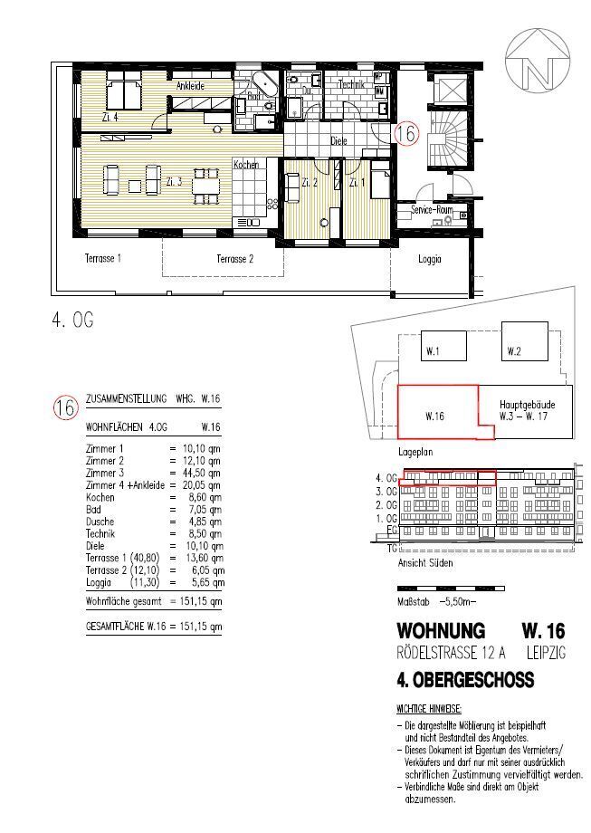 Penthouse zur Miete 2.690 € 4 Zimmer 151,2 m²<br/>Wohnfläche 4.<br/>Geschoss Rödelstraße 12 A Schleußig Leipzig 04229