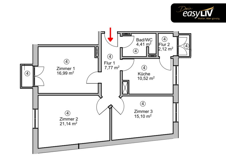 Wohnung zum Kauf 189.000 € 3 Zimmer 79,5 m² 1. Geschoss Weststadt Baden-Baden 76532