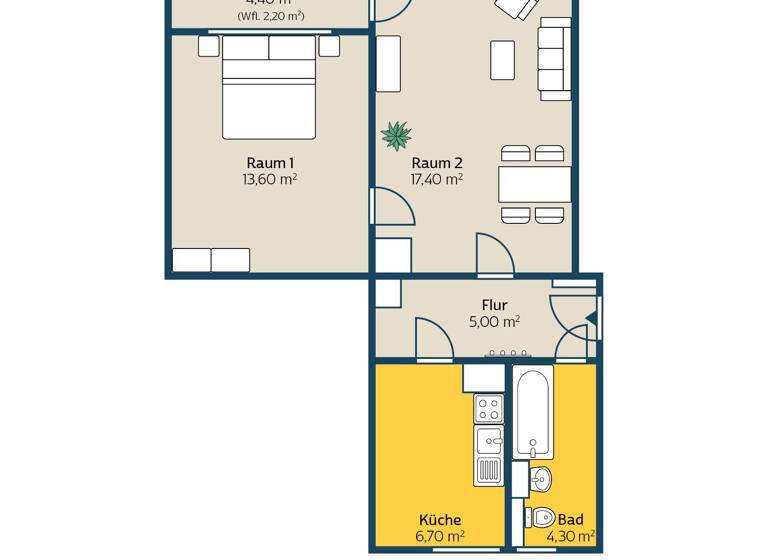Wohnung zur Miete 443 € 2 Zimmer 49,1 m² Kurt-Eisner-Str. 76 Südvorstadt Leipzig 04275