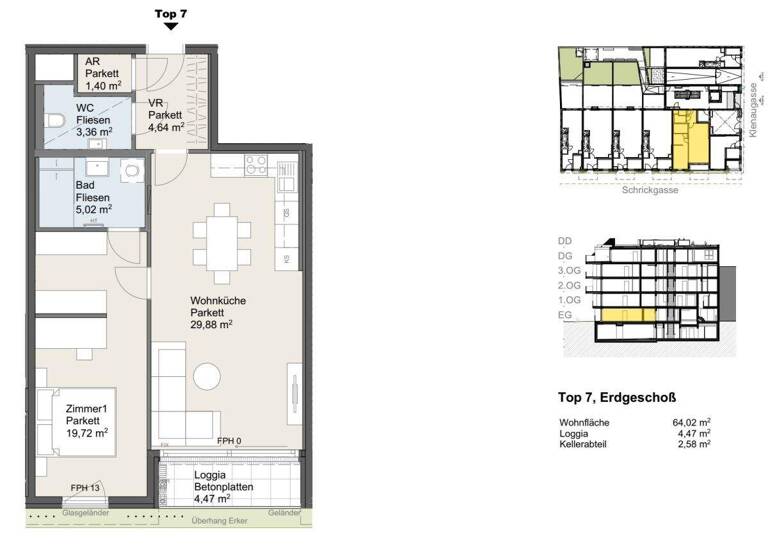 Wohnung zum Kauf provisionsfrei 367.100 € 2 Zimmer 64 m² Wien 1220