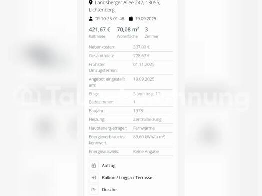 Wohnung zur Miete Tauschwohnung 421 € 3 Zimmer 70 m² 3. Geschoss Alt-Hohenschönhausen Berlin 13055