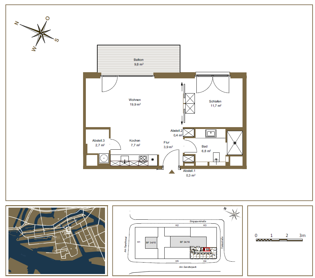 Wohnung zur Miete 1.640 € 2 Zimmer 58,3 m²<br/>Wohnfläche 5.<br/>Geschoss 16.01.2025<br/>Verfügbarkeit Am Sandtorpark 3 HafenCity Hamburg 20457