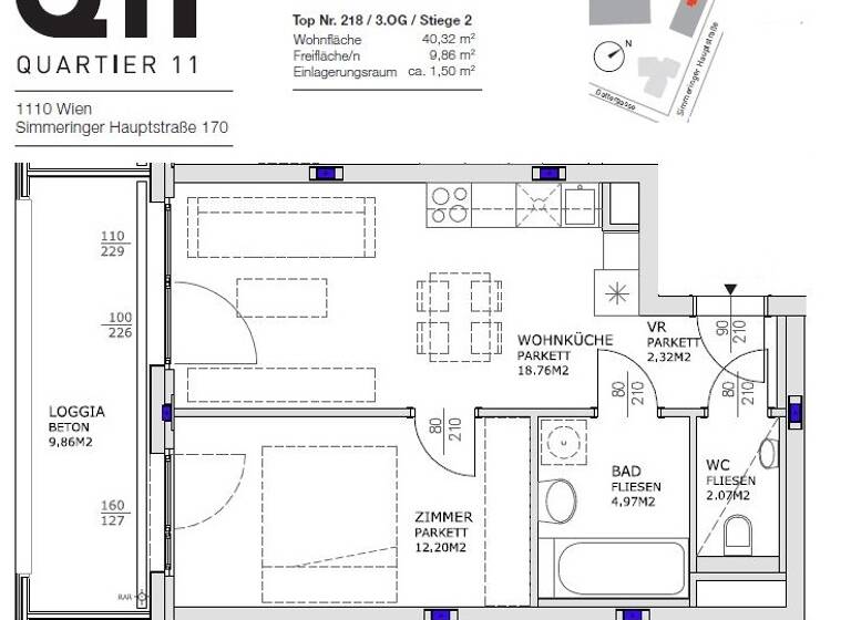 Wohnung zur Miete 670 € 2 Zimmer 40,3 m² 3. Geschoss Simmeringer Hauptstraße 170 Wien 1110