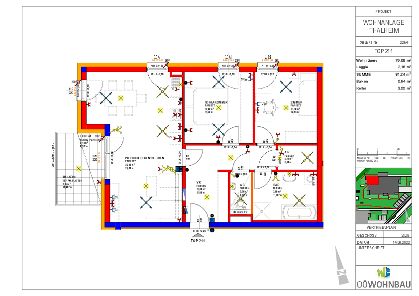 Wohnung zur Miete 1.014 € 3 Zimmer 79,1 m²<br/>Wohnfläche 2.<br/>Geschoss Kumpfmühlstraße 1 und 2 Thalheim bei Wels 4600