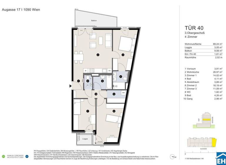 Wohnung zum Kauf - Erstbezug 847.600 € 4 Zimmer 89,2 m² 3. Geschoss Augasse Wien 1090