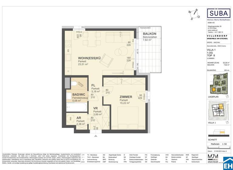 Wohnung zum Kauf - Erstbezug 264.000 € 2 Zimmer 53,3 m² 1. Geschoss Steindlstraße Krems an der Donau 3500