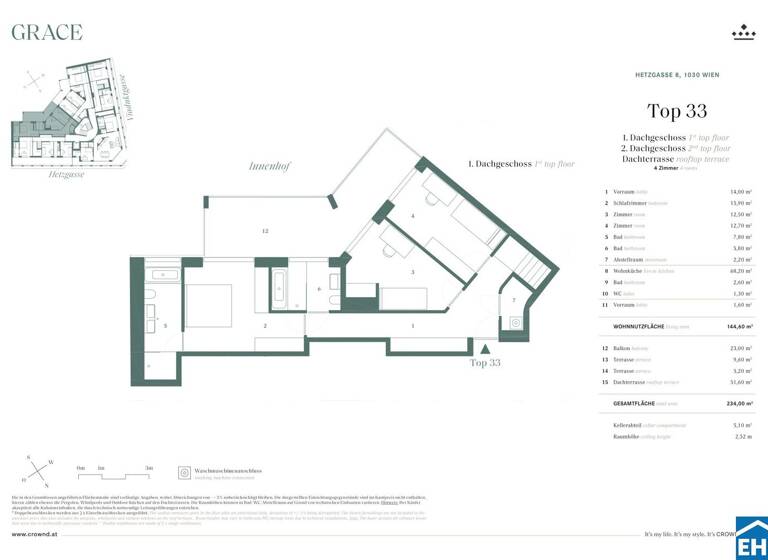 Wohnung zum Kauf - Erstbezug 2.428.000 € 4 Zimmer 144,6 m² 5. Geschoss Hetzgasse Wien 1030