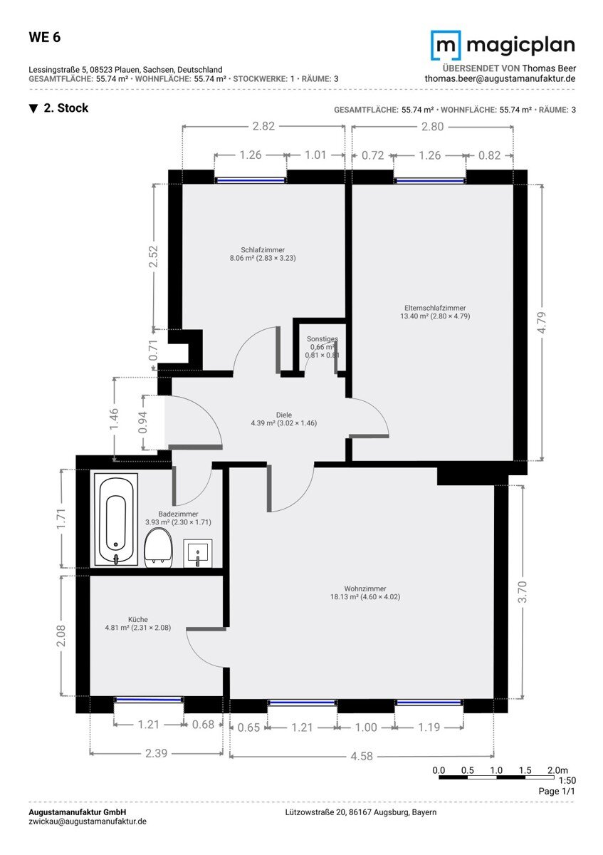 Wohnung zur Miete 350 € 3 Zimmer 55,7 m²<br/>Wohnfläche 2.<br/>Geschoss Lessingstr. 5 Hammertorvorstadt Plauen 08525