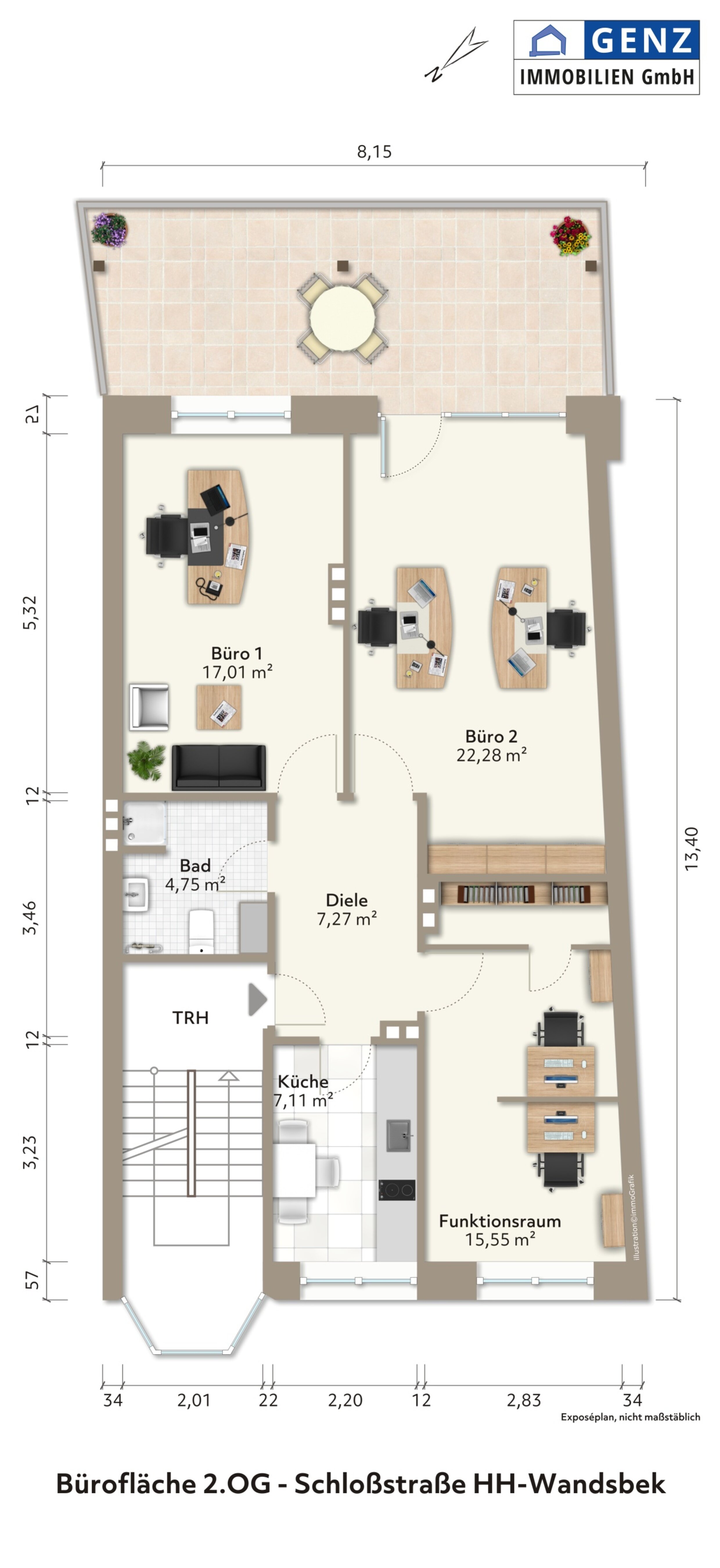 Bürofläche zur Miete 10,50 € 3 Zimmer 80 m²<br/>Bürofläche Schloßstraße 82 Marienthal Hamburg 22041