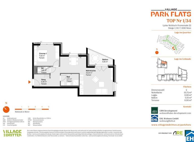Wohnung zum Kauf - Erstbezug 430.000 € 2 Zimmer 55,7 m² 7. Geschoss Ljuba-Welitsch-Promenade 22 Wien 1030