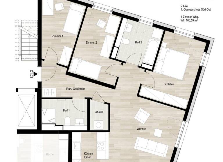 Wohnung zur Miete - Neubau 1.480 € 4 Zimmer 100,6 m²<br/>Wohnfläche 1.<br/>Geschoss 01.07.2025<br/>Verfügbarkeit Happelstraße 43 Südoststadt Heilbronn 74074