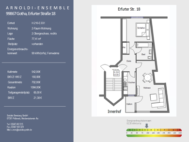 Wohnung zur Miete 542 € 2 Zimmer 77,4 m² 2. Geschoss frei ab sofort Erfurter Straße 18 Gotha Gotha 99867
