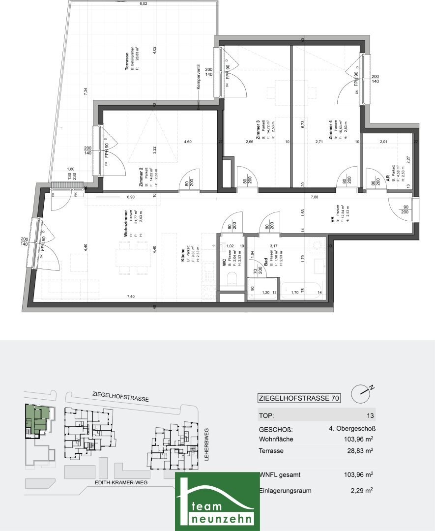 Wohnung zum Kauf provisionsfrei 799.001 € 4 Zimmer 103,8 m²<br/>Wohnfläche 4.<br/>Geschoss Ziegelhofstraße 70 Wien 1220