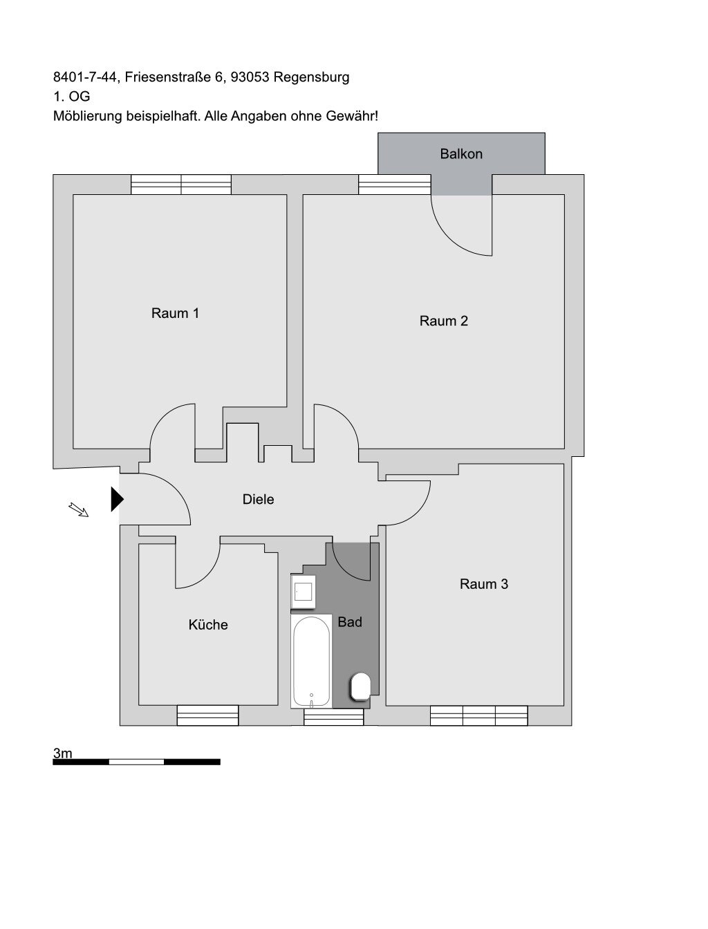 Wohnung zur Miete 758 € 3 Zimmer 72 m²<br/>Wohnfläche 1.<br/>Geschoss 01.02.2025<br/>Verfügbarkeit Friesenstraße 6 Burgunderstraße - Napoleonstein Regensburg 93053