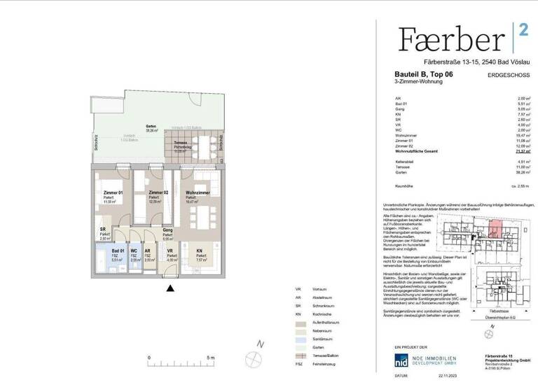 Wohnung zum Kauf - Erstbezug provisionsfrei 388.000 € 3 Zimmer 71,4 m² EG Färberstraße 13-15 Bad Vöslau 2540