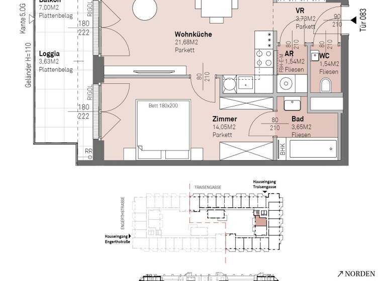Wohnung zum Kauf - Erstbezug 347.900 € 2 Zimmer 46,2 m² 4. Geschoss frei ab 30.06.2028 Traisengasse 20-22 Wien 1200