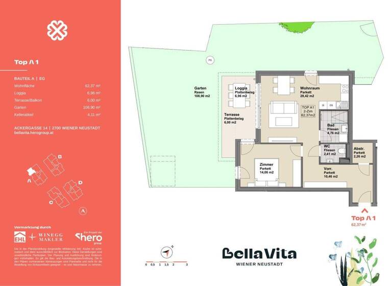 Wohnung zum Kauf provisionsfrei 334.900 € 2 Zimmer 62,4 m² EG Ackergasse 14 Wiener Neustadt 2700