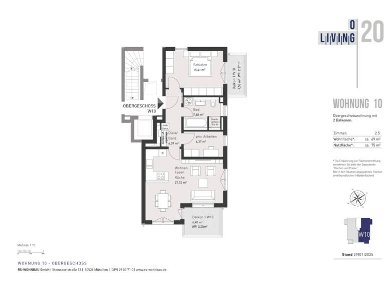 Wohnung zum Kauf provisionsfrei 859.000 € 2,5 Zimmer 69 m²<br/>Wohnfläche 1.<br/>Geschoss Oberbrunner Straße 20 Thalk.Obersendl.-Forsten-Fürstenr.-Solln München 81475