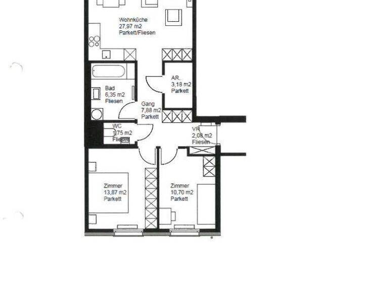 Wohnung zur Miete 749 € 3 Zimmer 76,4 m² 3. Geschoss Teufelhof St. Pölten 3100