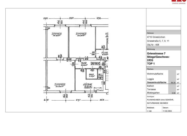 Wohnung zur Miete 418 € 2 Zimmer 59,3 m² EG frei ab sofort Griesstraße 7 Grieskirchen 4710