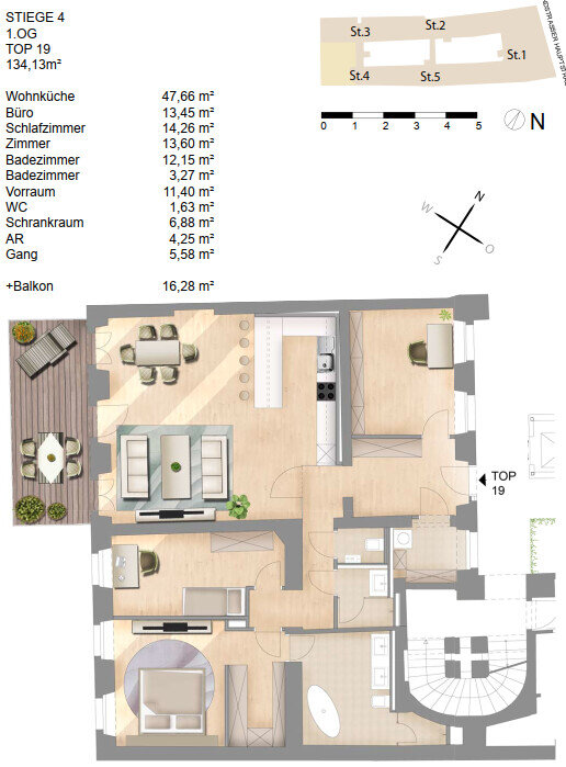 Wohnung zur Miete 2.326 € 4 Zimmer 134,1 m²<br/>Wohnfläche 1.<br/>Geschoss 01.04.2025<br/>Verfügbarkeit Wien 1030