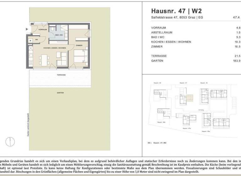 Wohnung zum Kauf - Erstbezug 269.000 € 2 Zimmer 47,4 m² EG frei ab sofort Salfeldstraße 47 Straßgang Graz,16.Bez.:Straßgang 8054