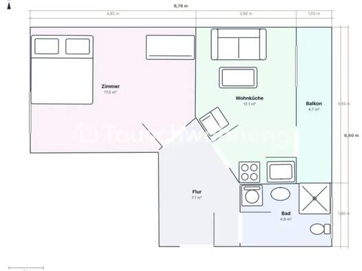 Wohnung zur Miete Tauschwohnung 280 € 1,5 Zimmer 42 m² 2. Geschoss Potsdam West Potsdam 14471
