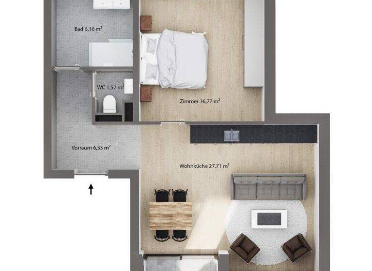 Wohnung zum Kauf - Erstbezug 399.900 € 2 Zimmer 58,5 m² 2. Geschoss Tulln an der Donau 3430