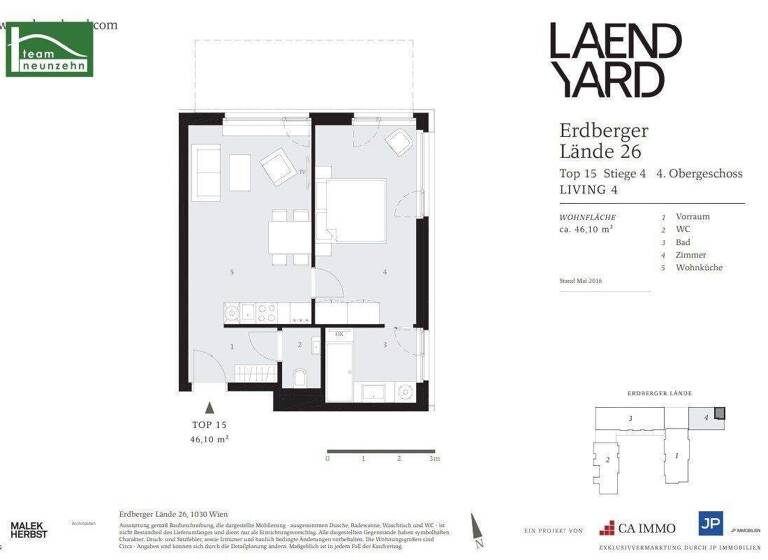 Wohnung zur Miete 741 € 2 Zimmer 46,1 m² 8. Geschoss Erdberger Lände 26 Wien 1030