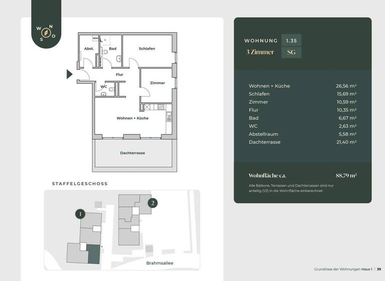 Penthouse zur Miete 1.509 € 3 Zimmer 88,8 m² 4. Geschoss Brahmsallee 29 Winsen 21423