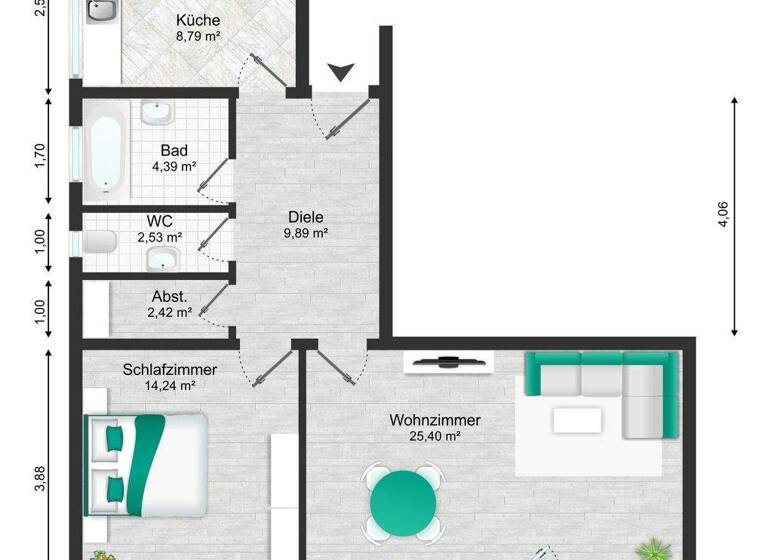 Wohnung zum Kauf 199.000 € 2 Zimmer 67,7 m² Nordstadt Pforzheim 75177