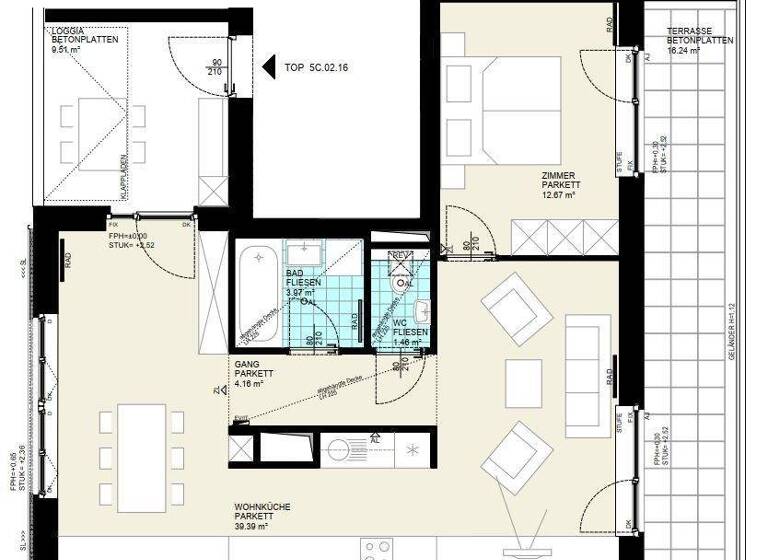 Wohnung zur Miete 1.115 € 2 Zimmer 61,7 m² Wien 1030