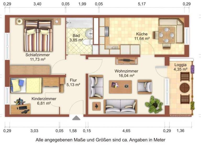 Wohnung zur Miete 415 € 3 Zimmer 57,3 m² 5. Geschoss Maxim-Gorki-Straße 5b Schönwalde II Greifswald 17491
